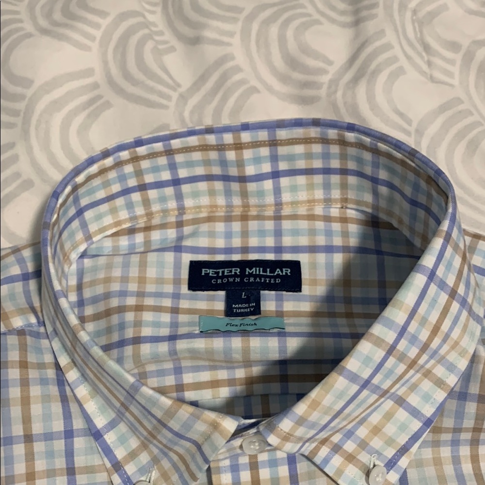 NWT! Peter Millar Crown Crafted Blue Checkered Button-down (L) - Picture 9 of 9